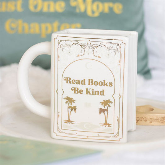 White Ceramic Book Mug – 450ml | “Read Books Be Kind” Literary Gift