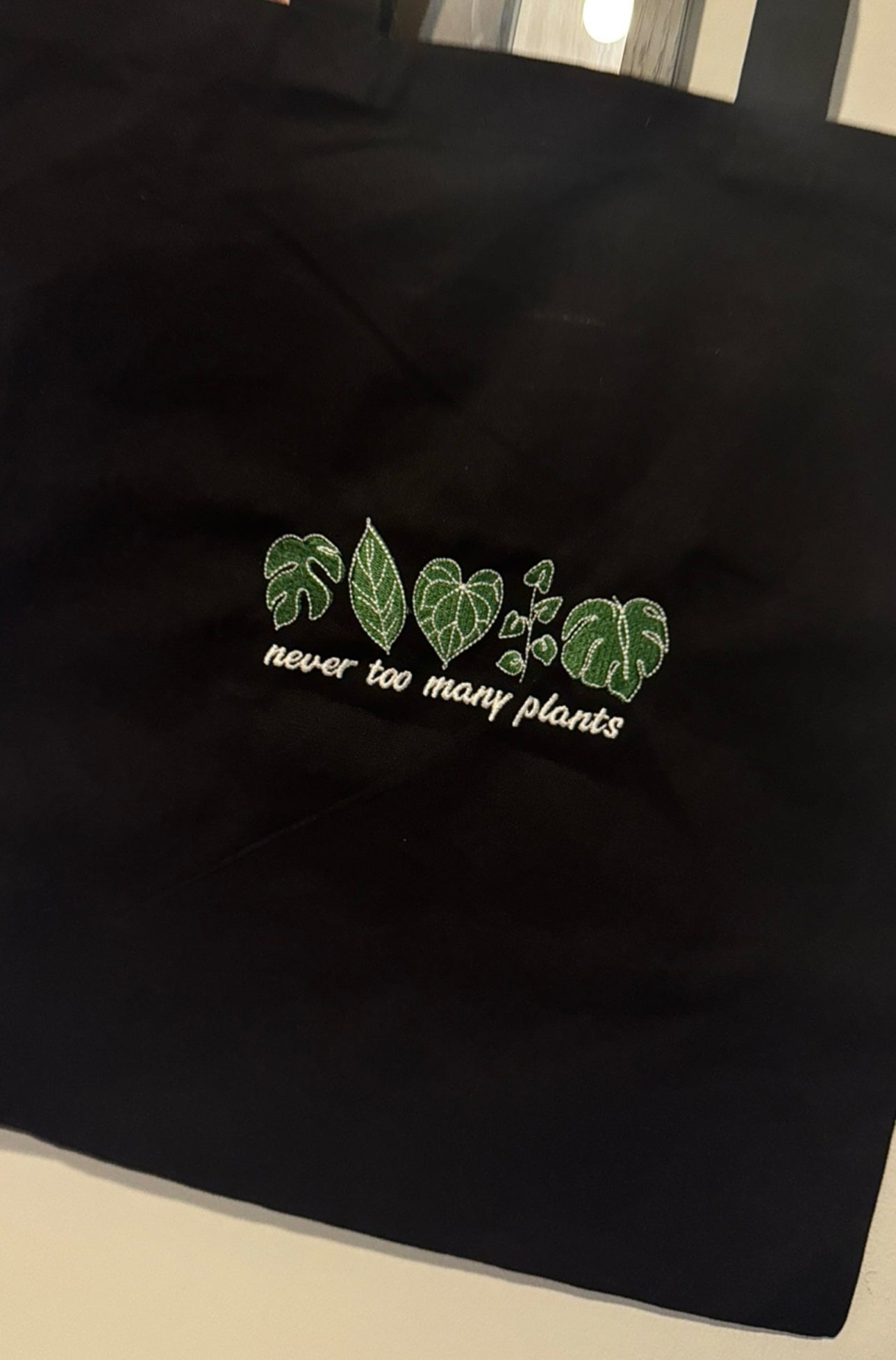 Abstract leaf 'Never too many plants' Tote Bag