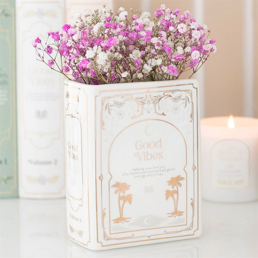 Book-Shaped Ceramic Vase – White (600ml) | Perfect for Book Lovers