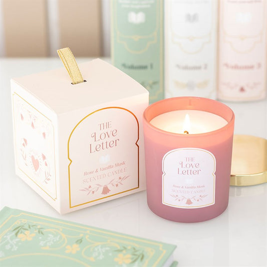 Bookish Candle – “The Love Letter” | Rose & Vanilla Musk, 27hr Burn